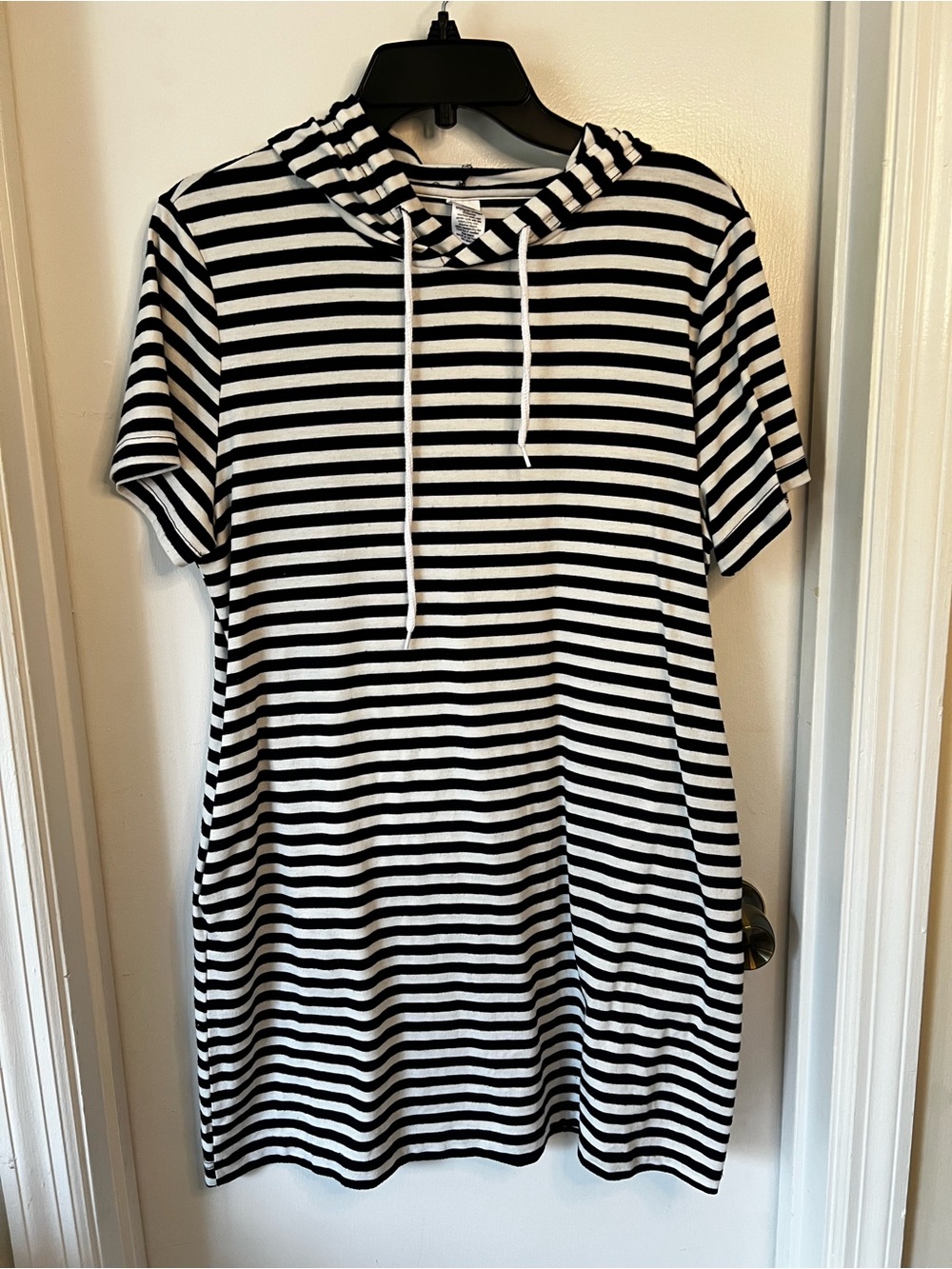 West Loop Black and White Striped Hooded Dress